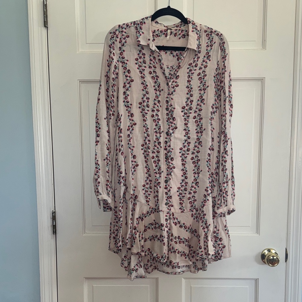 Free People Cream Mini Dress with Pink Floral Stripe Print